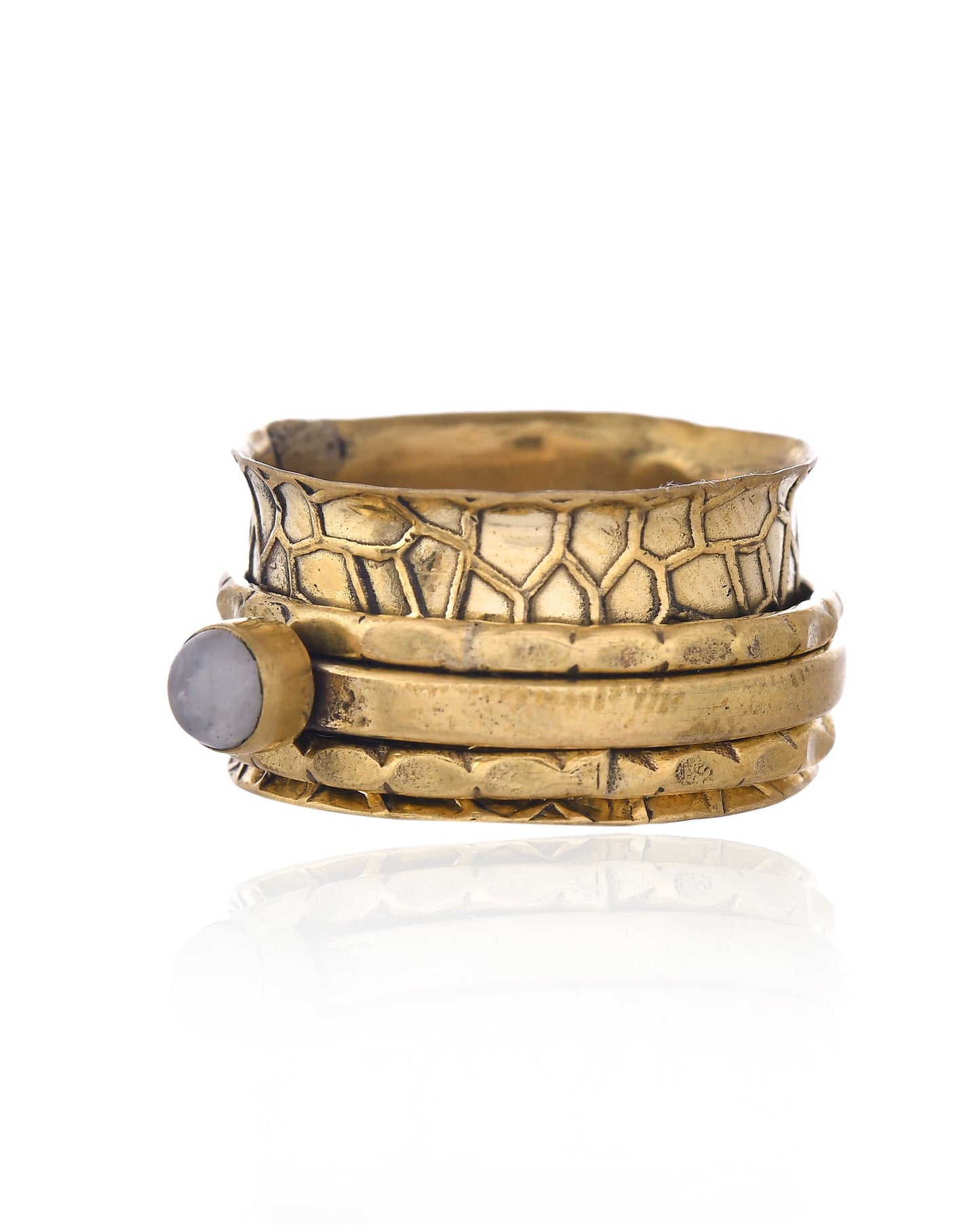 Gold Plated Brass Band Ring with Stone – 18K Finish | Heavy Designer Ring