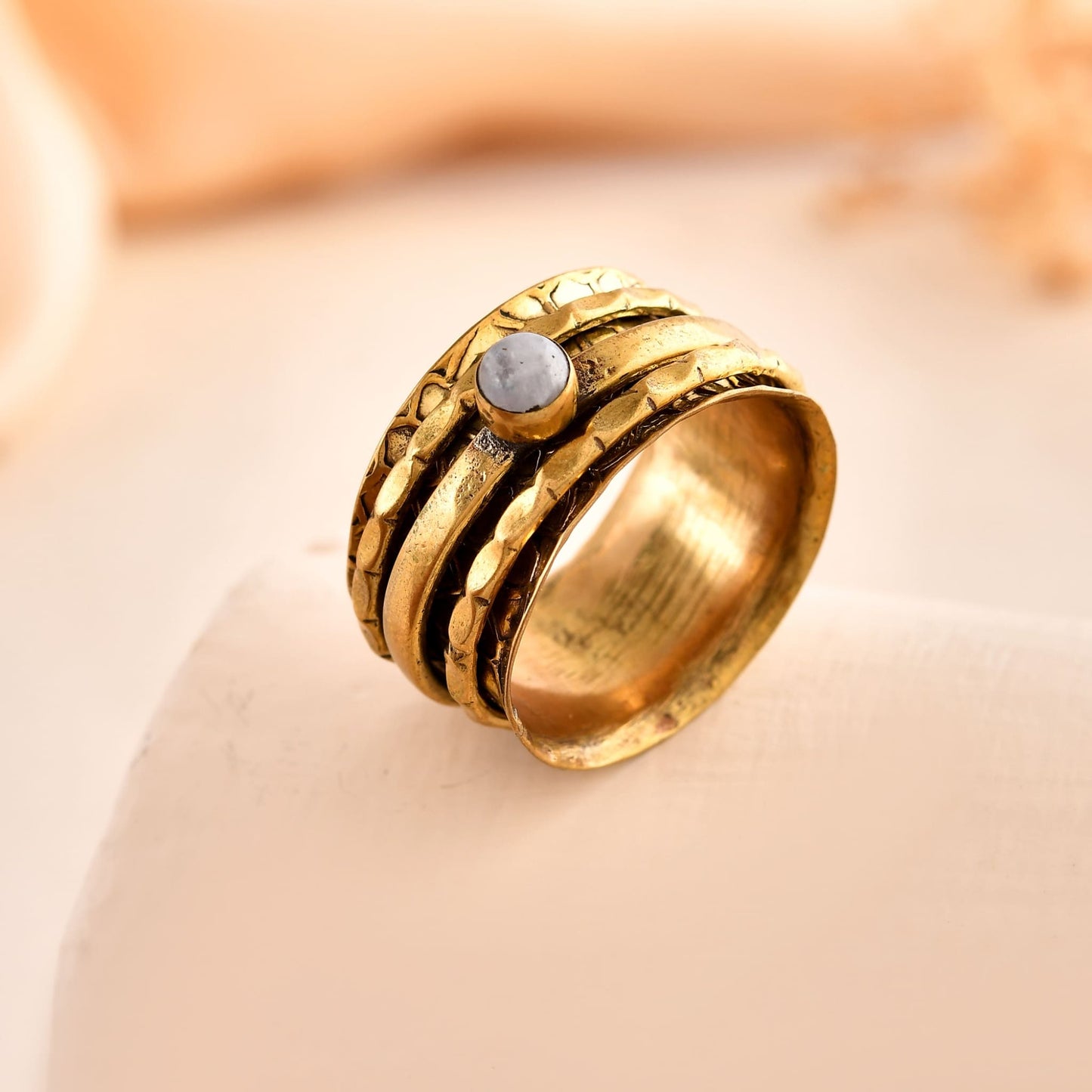 Gold Plated Brass Band Ring with Stone – 18K Finish | Heavy Designer Ring