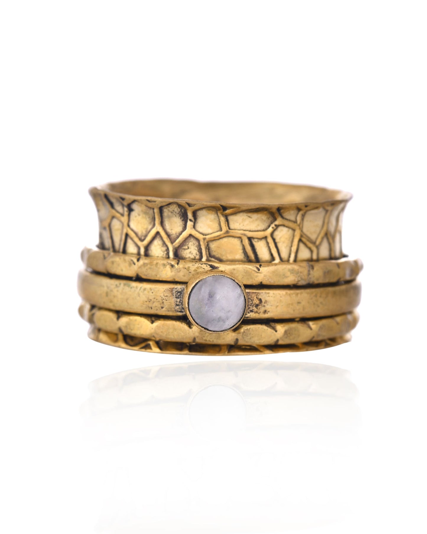 Gold Plated Brass Band Ring with Stone – 18K Finish | Heavy Designer Ring