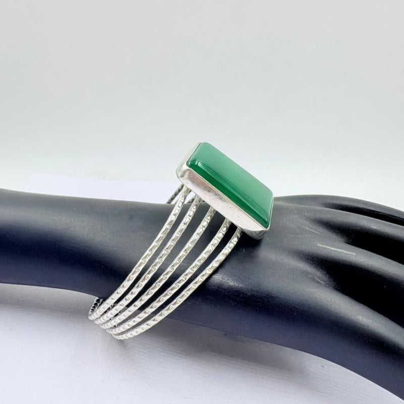 Majestic Green Onyx Silver Statement Bangle