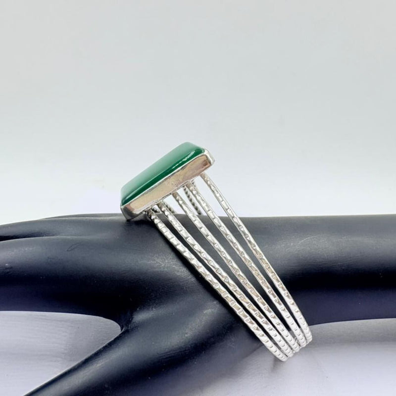 Majestic Green Onyx Silver Statement Bangle