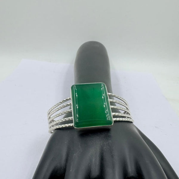 Majestic Green Onyx Silver Statement Bangle
