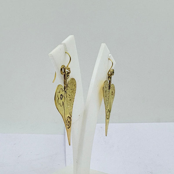 Golden Heart Floral Earrings – Handcrafted Elegance