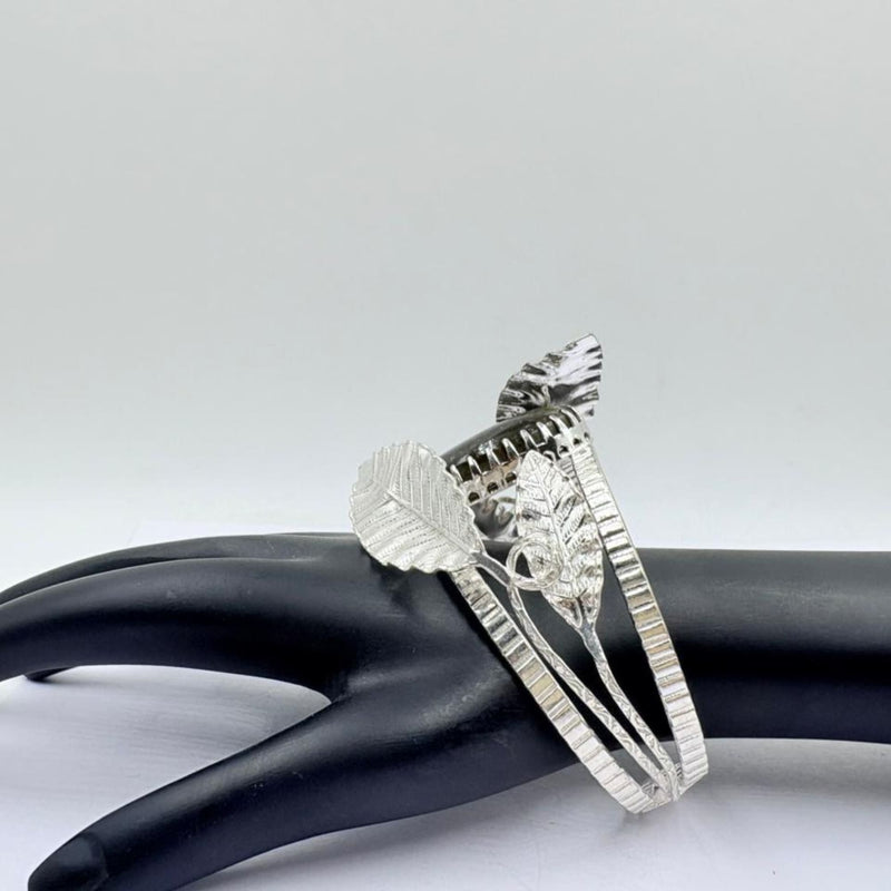 Mystic Labradorite Leaf Carved Silver Bangle