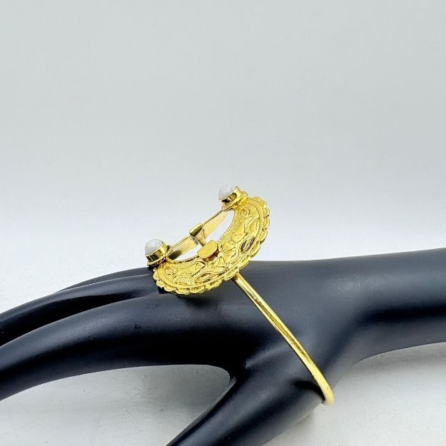 Golden Lotus Aura Brass Bangle with White Gemstone