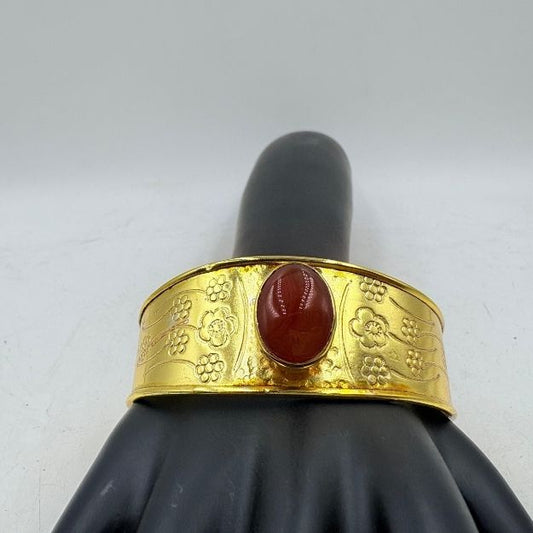 Handmade Red Onyx Brass Bangle with Gold Plating