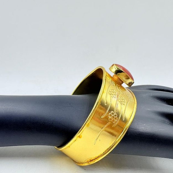 Handmade Red Onyx Brass Bangle with Gold Plating
