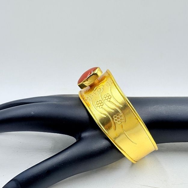 Handmade Red Onyx Brass Bangle with Gold Plating