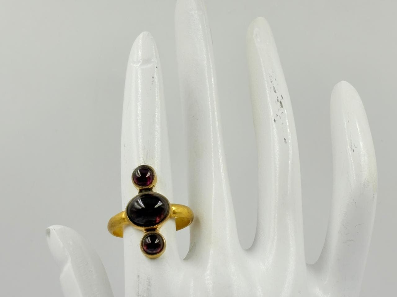 Regal Red Onyx Triple-Stone Brass Ring