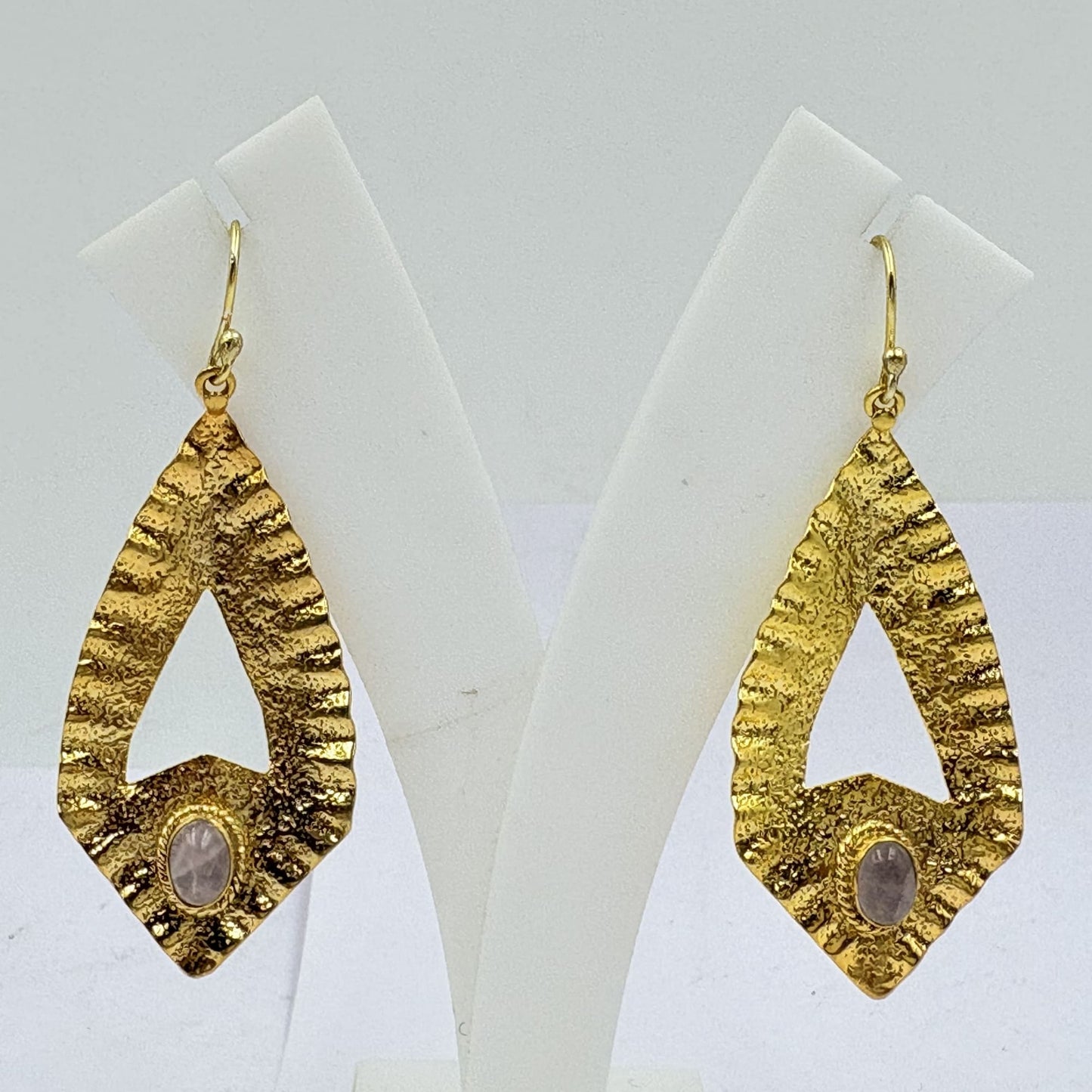 Rose Quartz Textured Earrings – Elegant Artisan Style