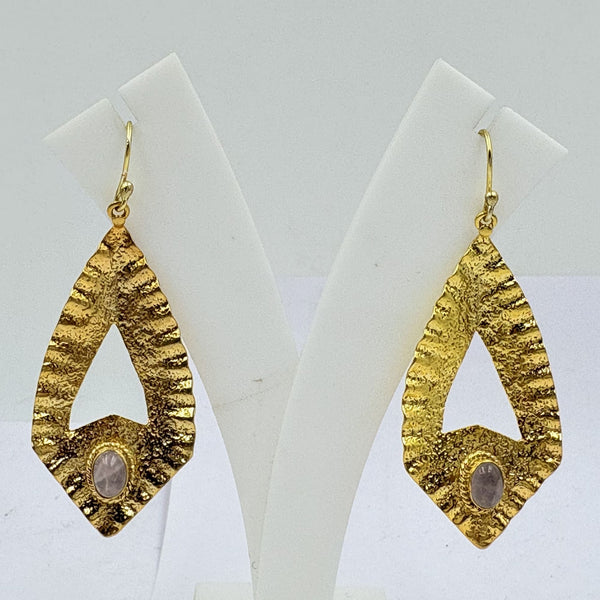 Rose Quartz Textured Earrings – Elegant Artisan Style