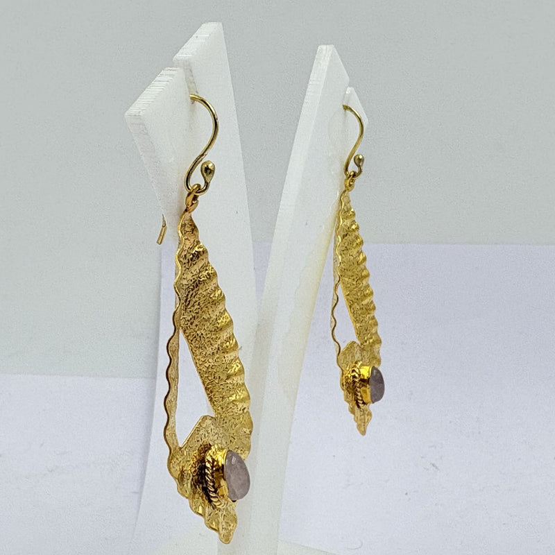 Rose Quartz Textured Earrings – Elegant Artisan Style