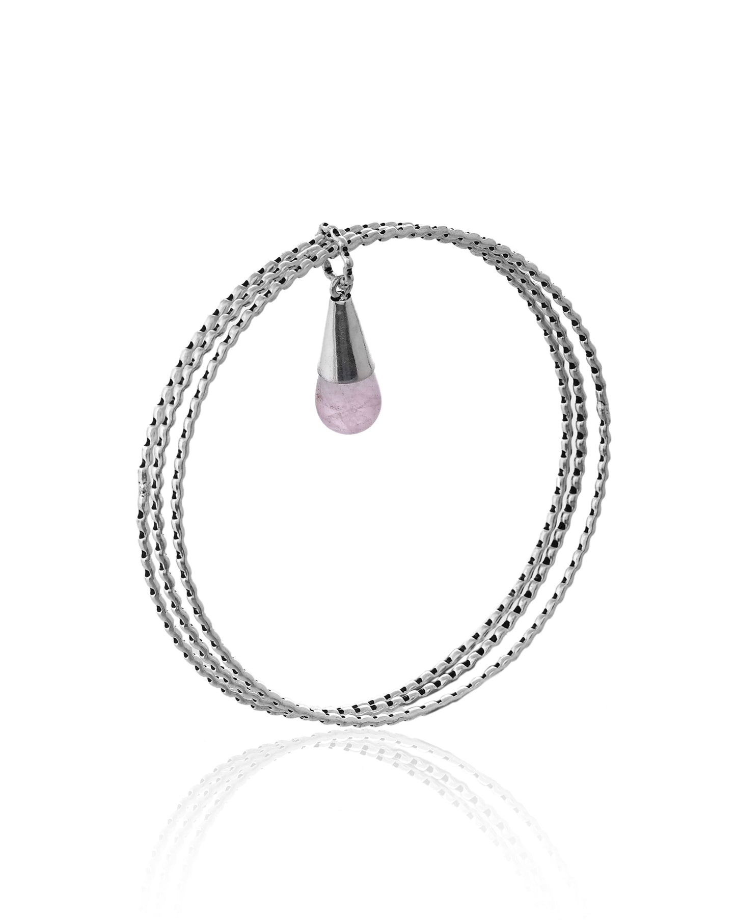 Handmade 92.5 Silver Bangle with Rose Quartz Stone – Adjustable & Elegant