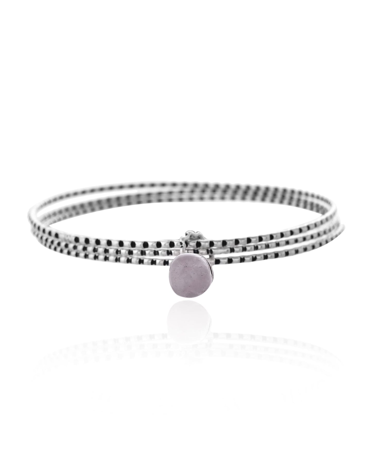 Handmade 92.5 Silver Bangle with Rose Quartz Stone – Adjustable & Elegant