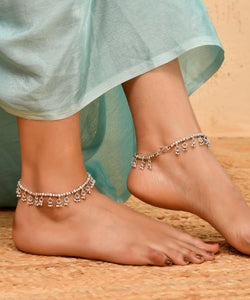 92.5 Sterling Silver Anklet with Beaded Design for Women