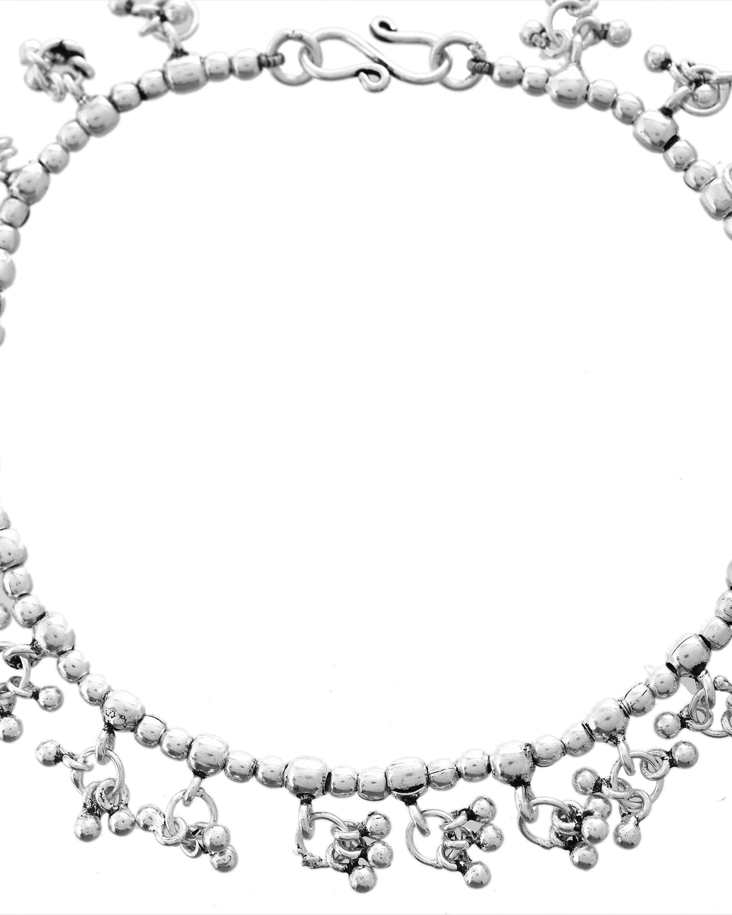 92.5 Sterling Silver Anklet with Beaded Design for Women