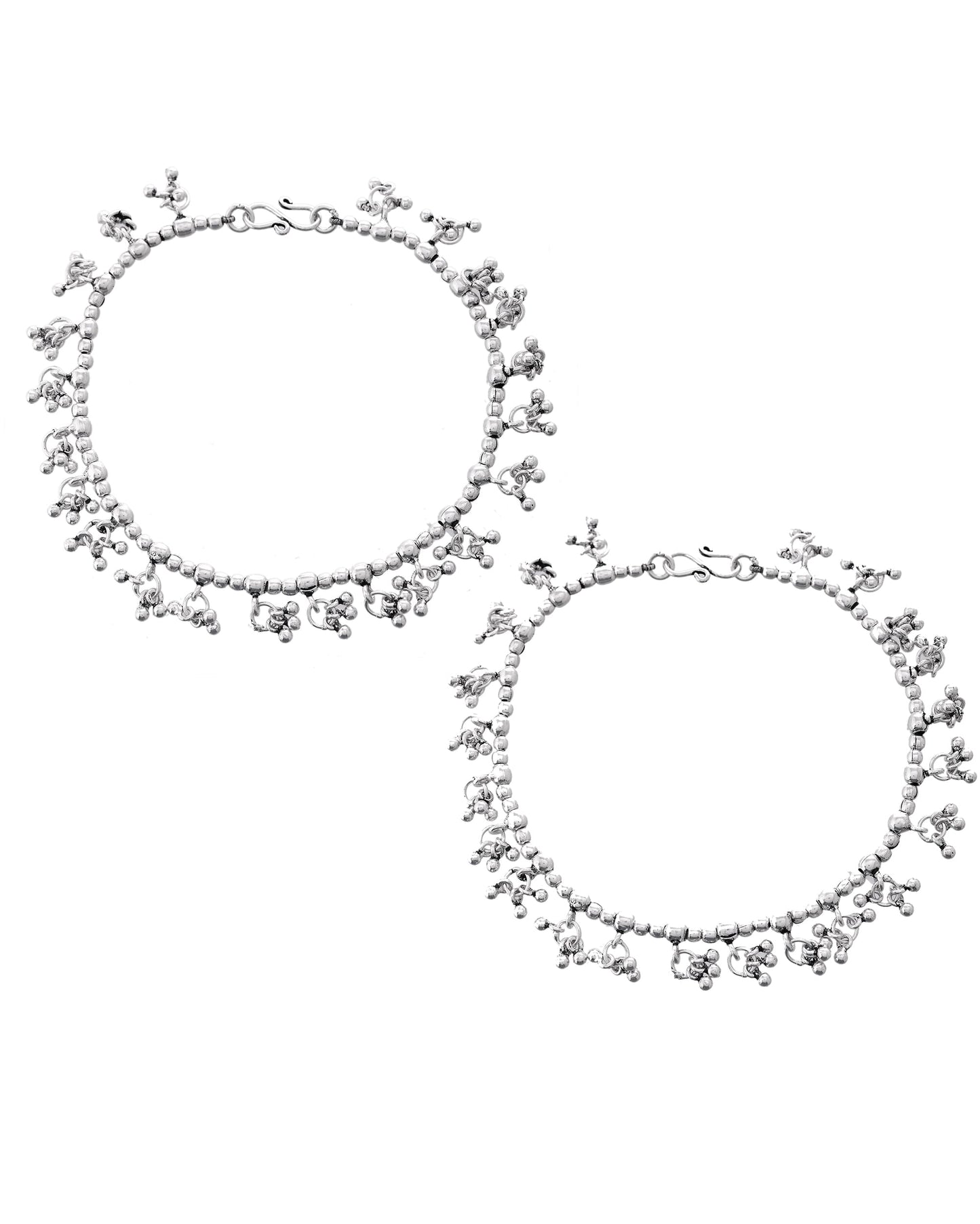 92.5 Sterling Silver Anklet with Beaded Design for Women