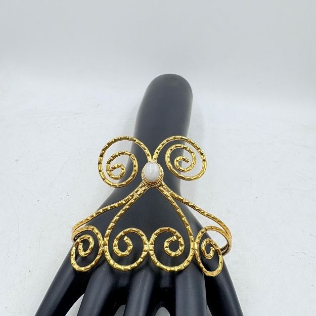 Golden Spiral Moonstone Statement Cuff Bracelet