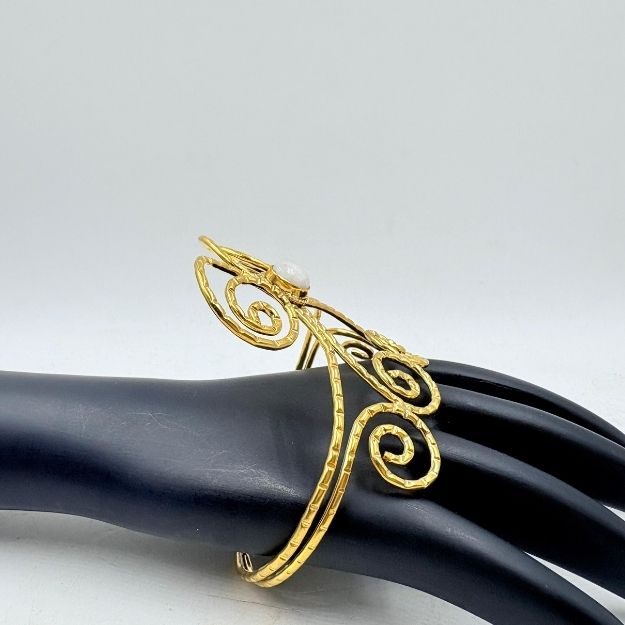 Golden Spiral Moonstone Statement Cuff Bracelet