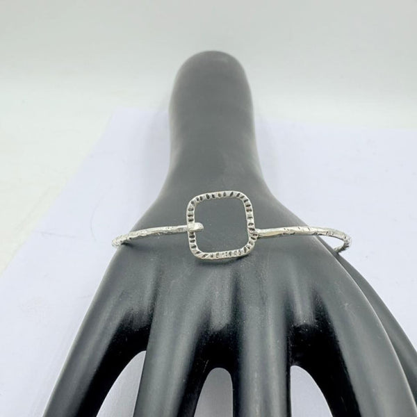 Minimal Square Frame Silver Handcrafted Bangle