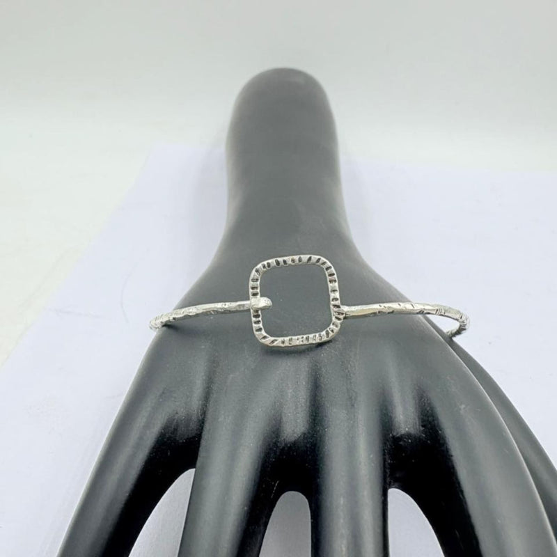 Minimal Square Frame Silver Handcrafted Bangle