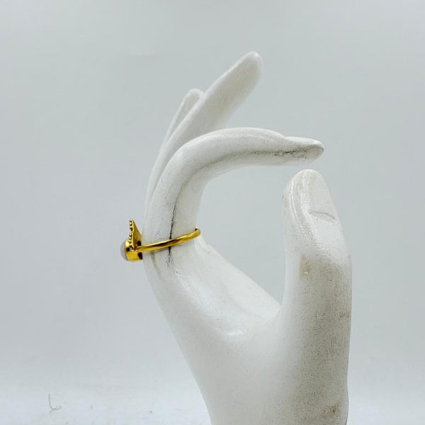 White Rainbow Gem Brass Ring with Triangle Crown