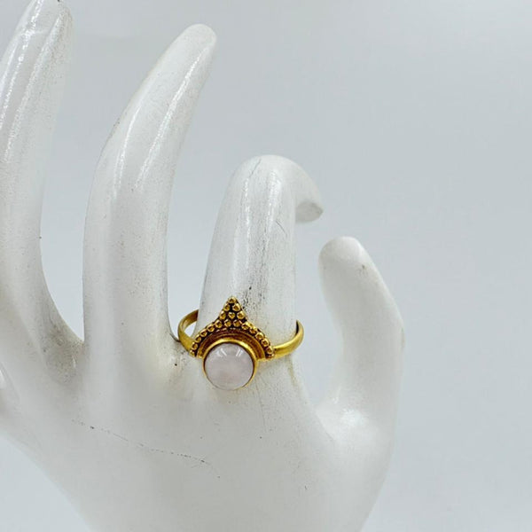 White Rainbow Gem Brass Ring with Triangle Crown