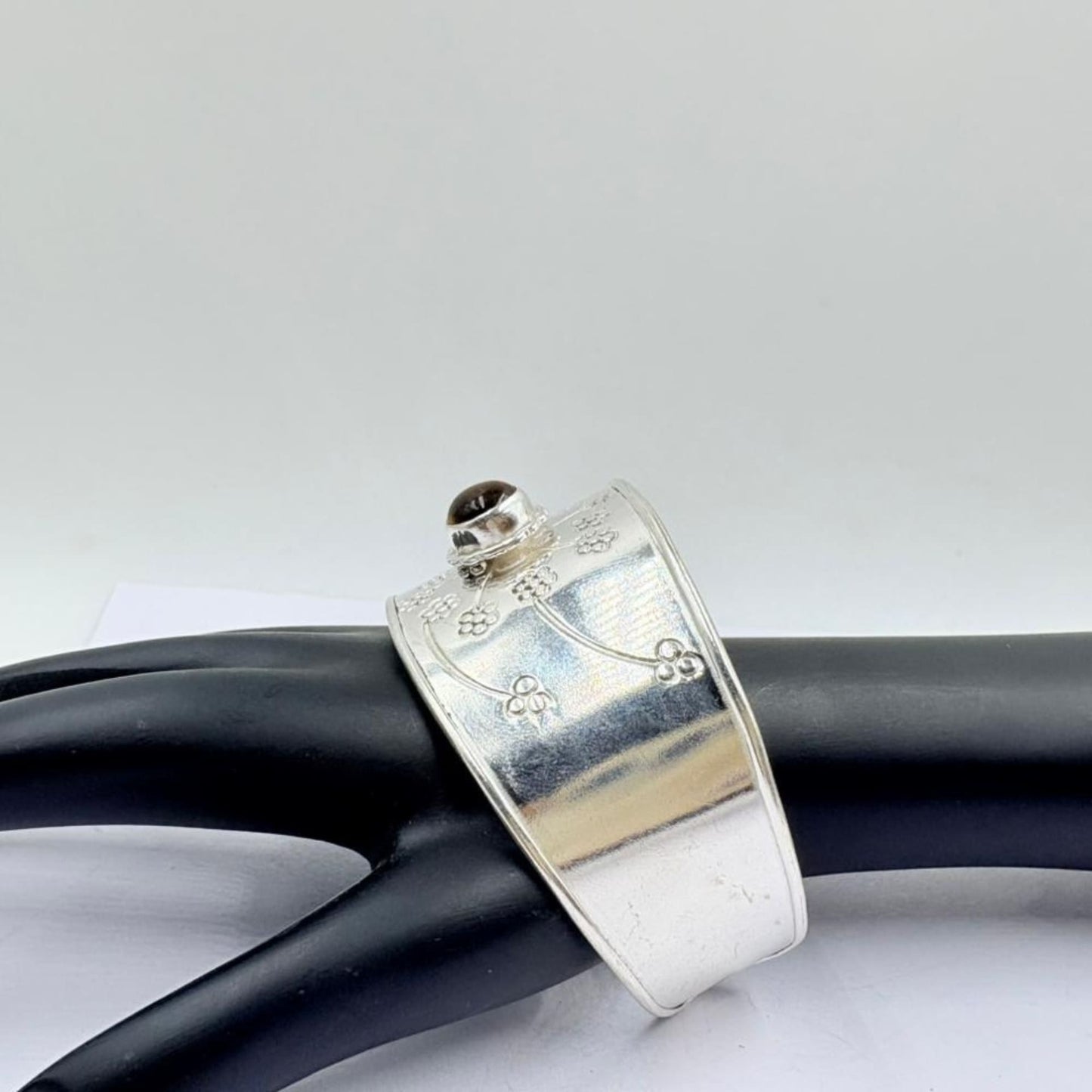 Golden Glow Tiger Eye Floral Silver Bangle