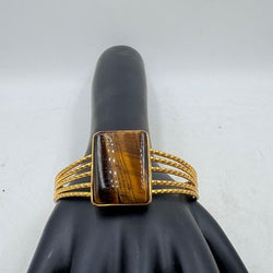 Handmade Tiger Stone Brass Bangle with Gold Plating