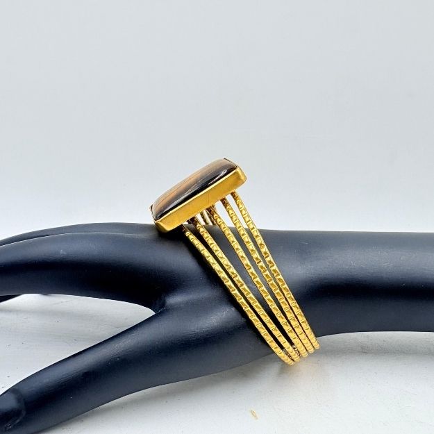 Handmade Tiger Stone Brass Bangle with Gold Plating