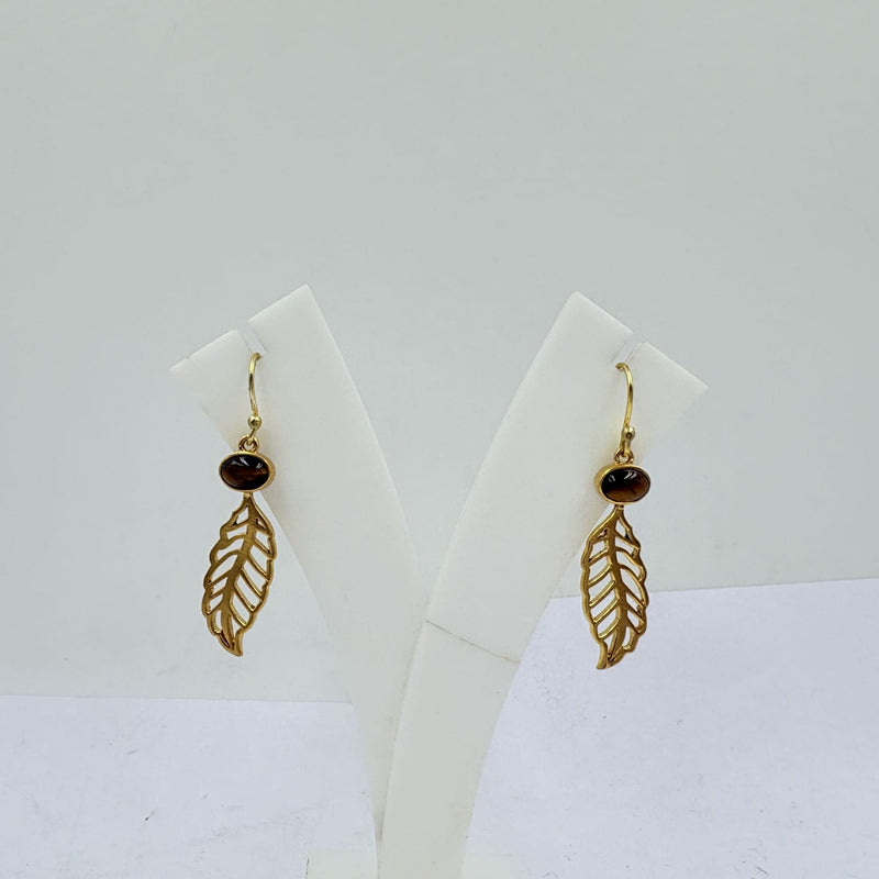 Tiger Stone Leaf Earrings – Handcrafted Golden Glow