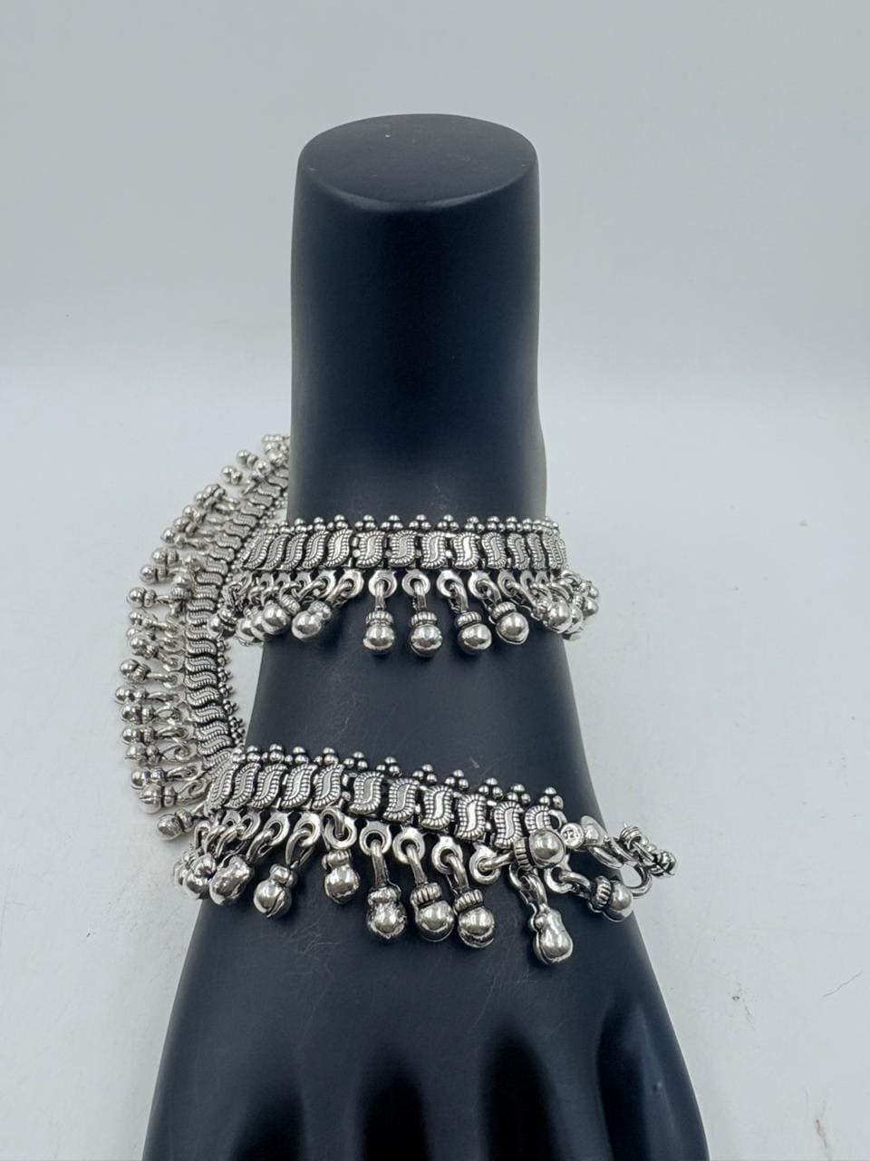 Wedding Silver Anklet – Antique Finish Heavy Payal with Ghungroo