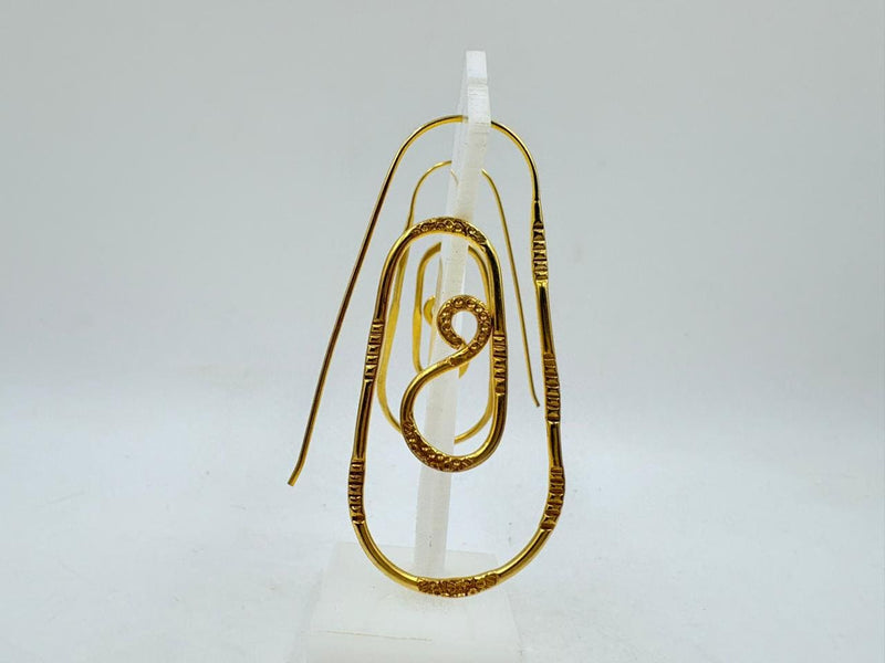 Brass Spiral Dangle Earrings with 18K Gold Plating – Artistic Long Loop Design