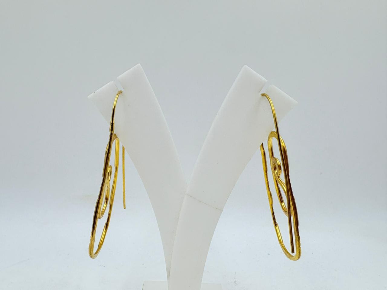 Brass Spiral Dangle Earrings with 18K Gold Plating – Artistic Long Loop Design