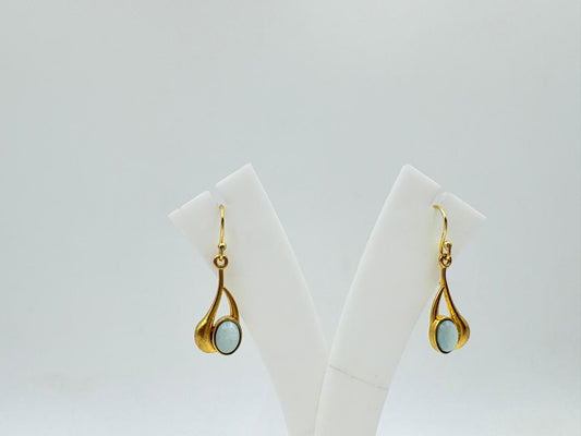 Brass Teardrop Earrings with 18K Gold Plating – Blue Stone Minimalist Design