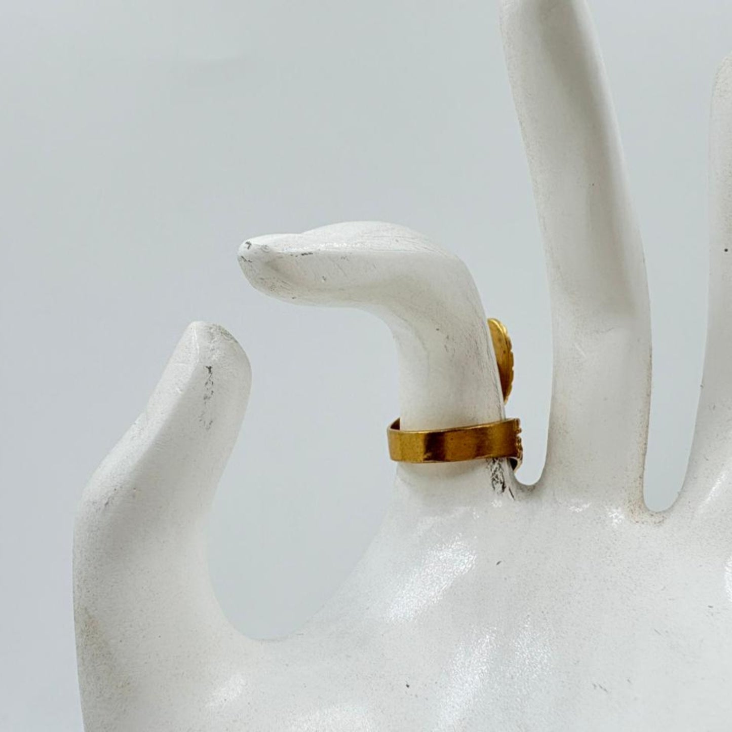 White Rainbow Gemstone Textured Brass Ring