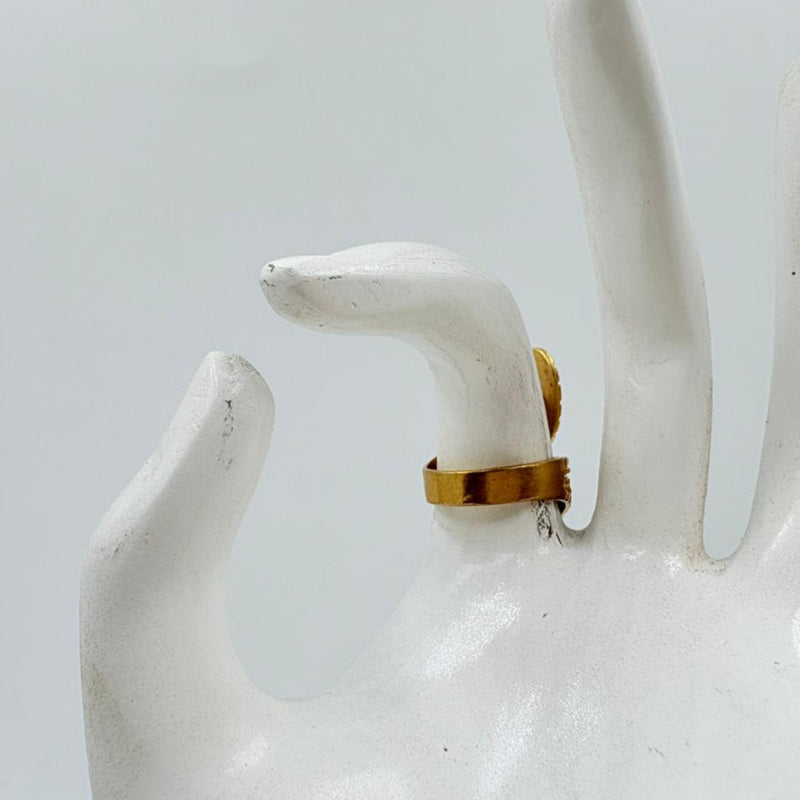 White Rainbow Gemstone Textured Brass Ring