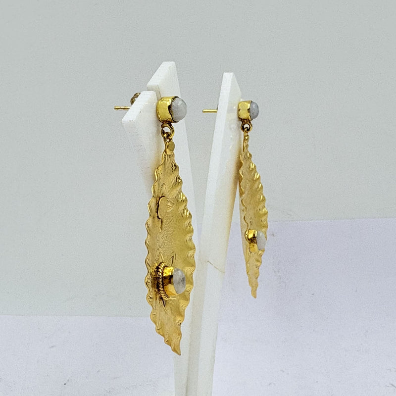 White Rainbow Leaf Earrings – Elegant Textured Charm