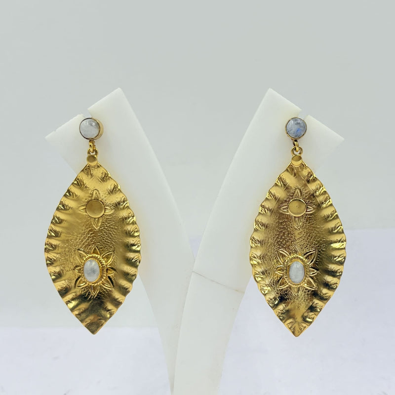 White Rainbow Leaf Earrings – Elegant Textured Charm