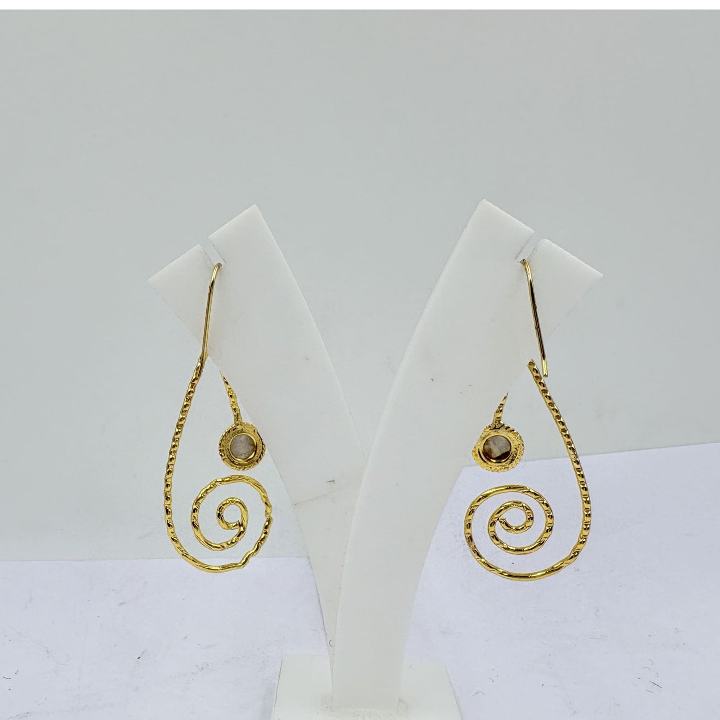 White Rainbow Spiral Drop Earrings – Handcrafted Charm