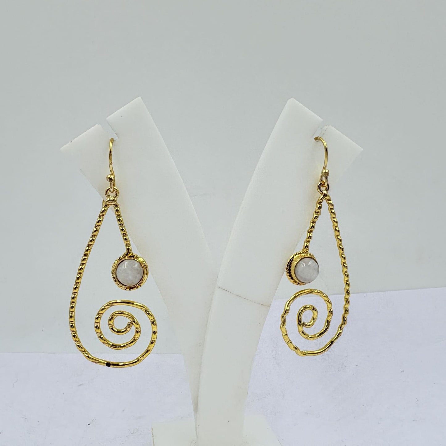 White Rainbow Spiral Drop Earrings – Handcrafted Charm