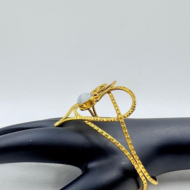 Handmade Brass Heart Cuff with White Rainbow Stone