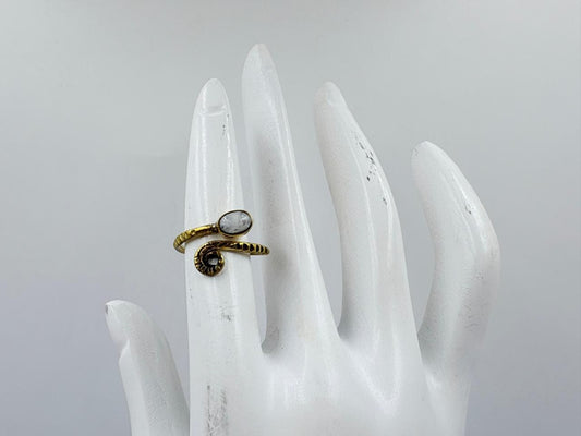 Vintage Spiral White Rainbow Adjustable Ring