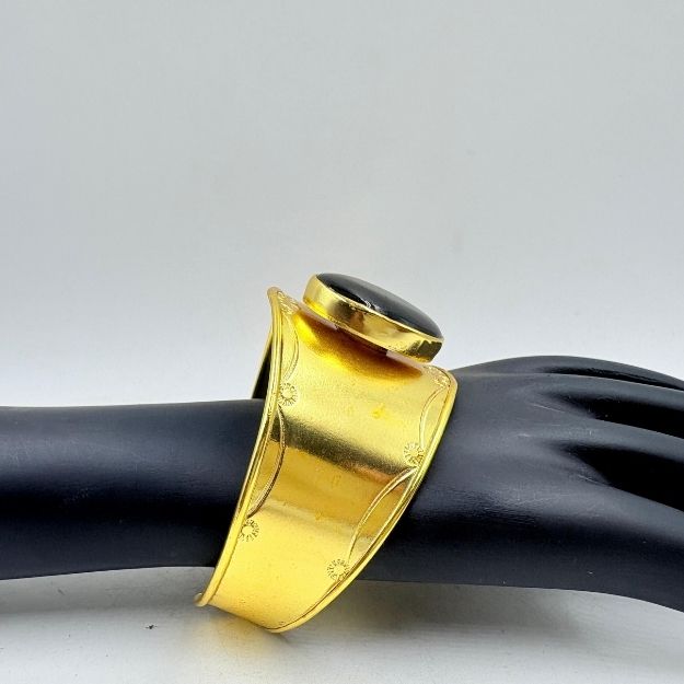 Handmade Brass Cuff with Black Onyx Stone