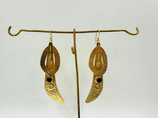 Brass Black Onyx Earrings – 18K Colour Gold Plated Long Statement Earrings