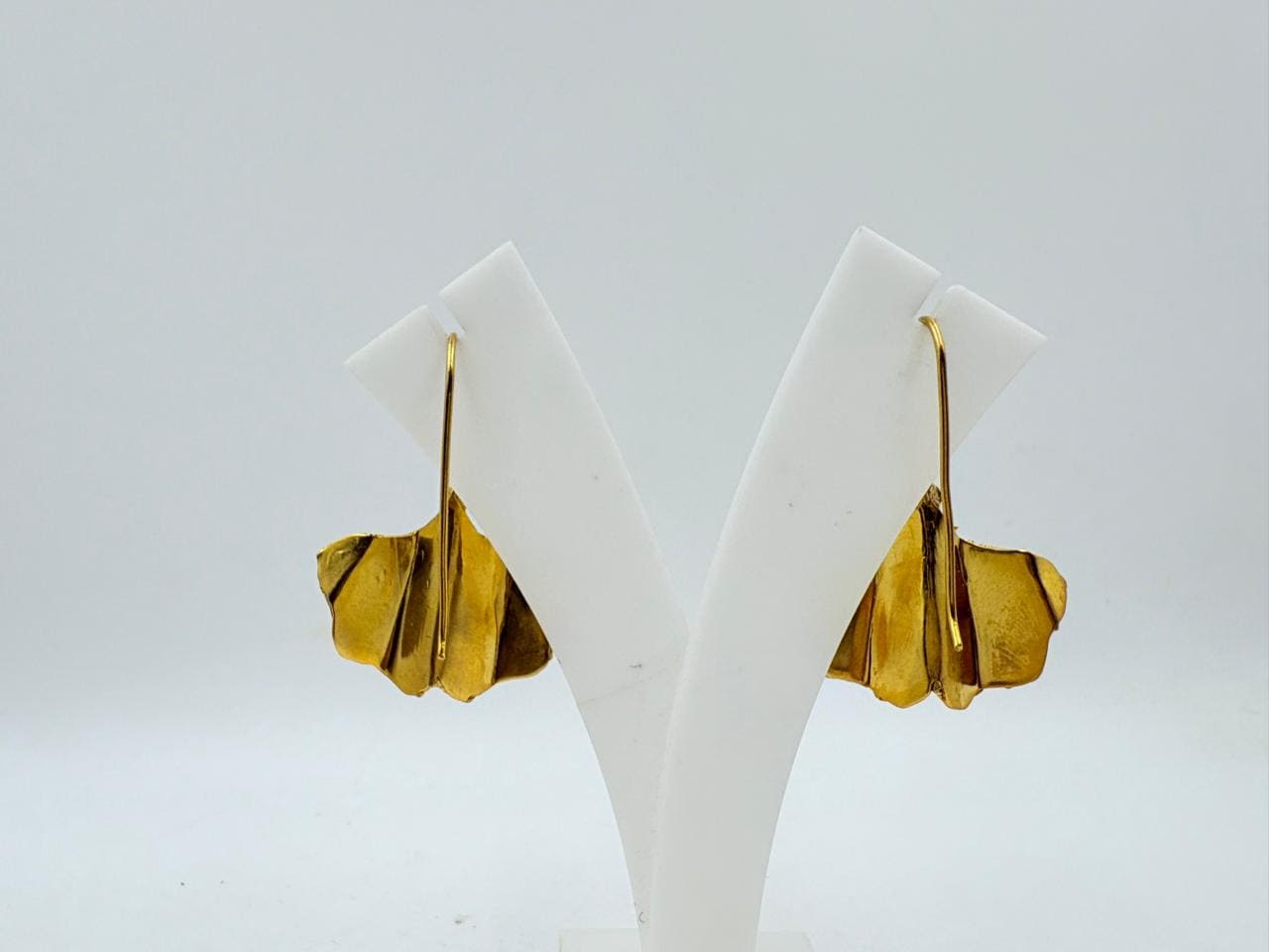 Brass Blue Stone Earrings – 18K Colour Gold Plated Leaf Design Dangle Earrings