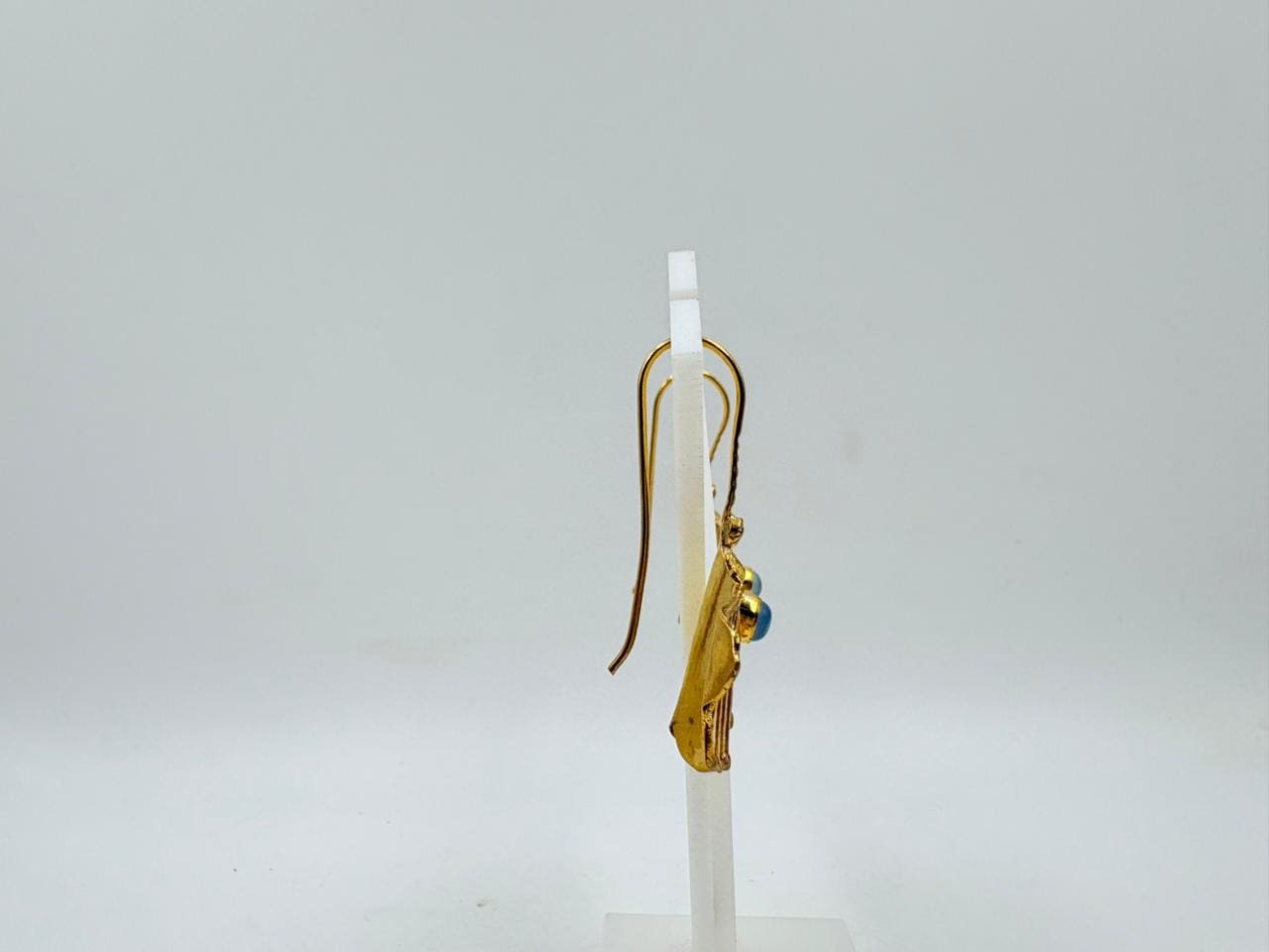 Brass Blue Stone Earrings – 18K Colour Gold Plated Leaf Design Dangle Earrings