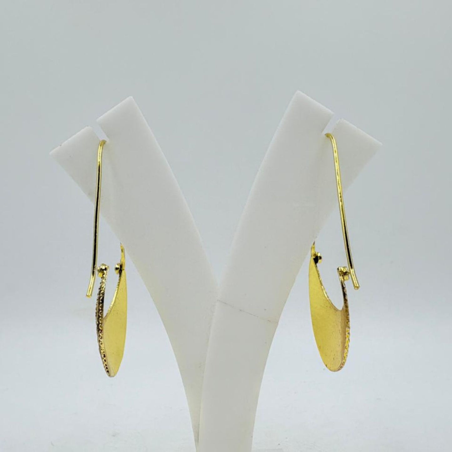Brass Crescent Hoop Earrings with 18K Gold Plating – Intricate Floral Design