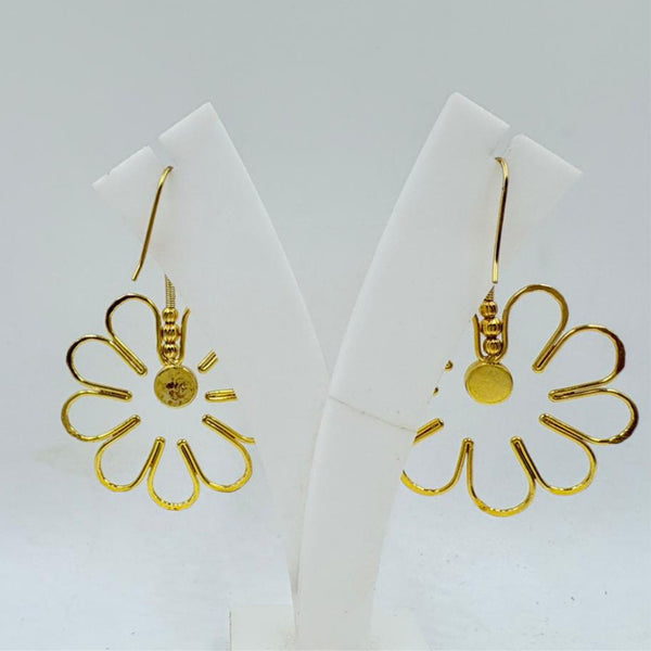 Brass Floral Dangle Earrings with 18K Gold Plating – Open Petal Flower Design