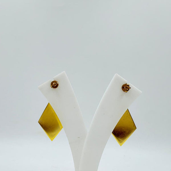 Brass Geometric Dangle Earrings with 18K Gold Plating – Black Stone Accent